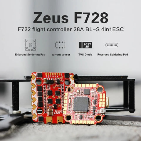 HGLRC ZEUS F728 3-6S STACK WITH F722 FLIGHT CONTROLLER 28A BL_S 4IN1 ESC SUPPORT I2C FUNCTION